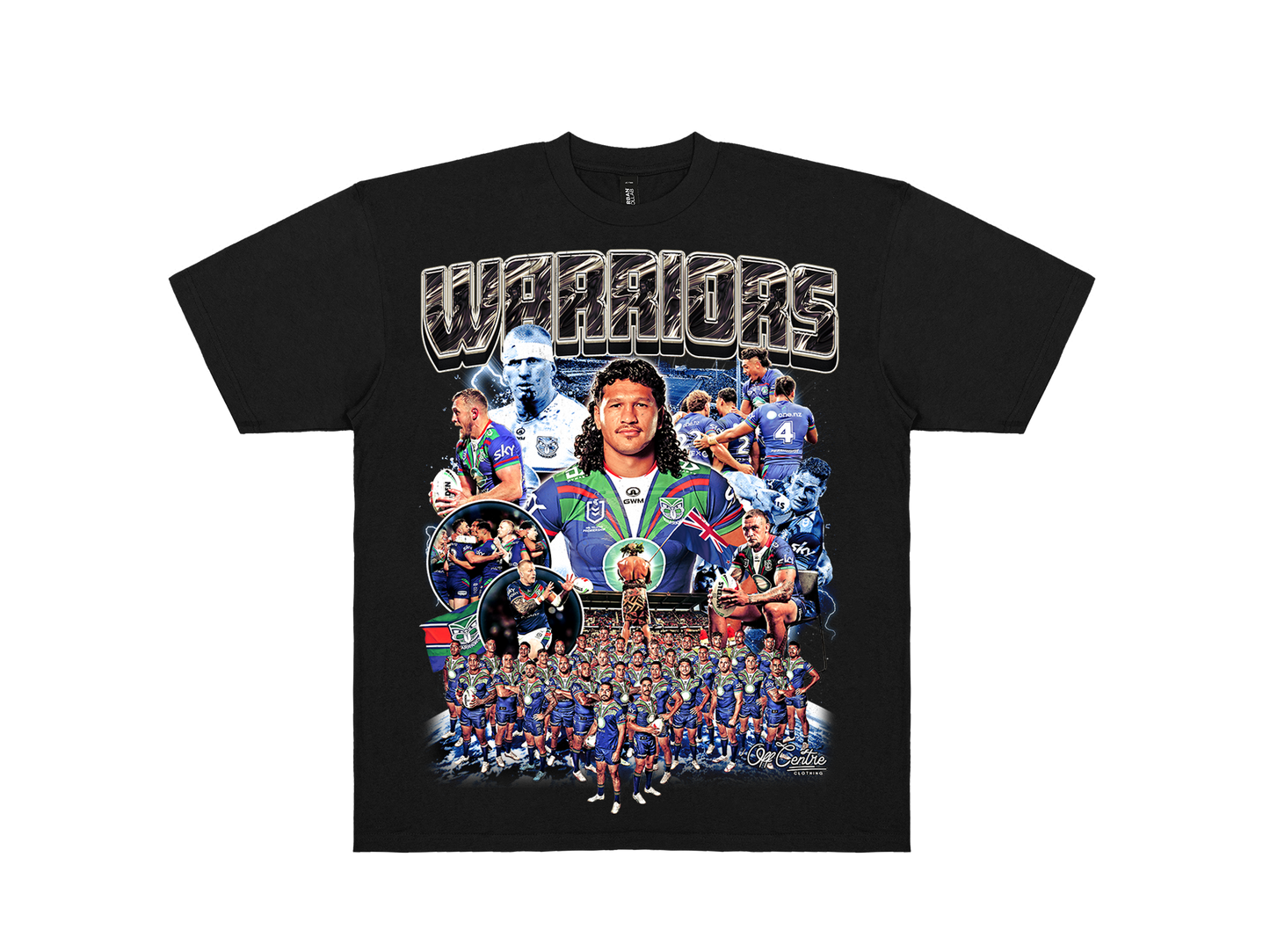 Custom New Zealand Warriors graphic tee – Bootleg style NRL shirt for rugby league fans. Premium Black.