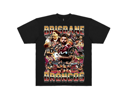 Custom Brisbane Broncos graphic tee – Bootleg style NRL shirt for rugby league fans. Premium Black