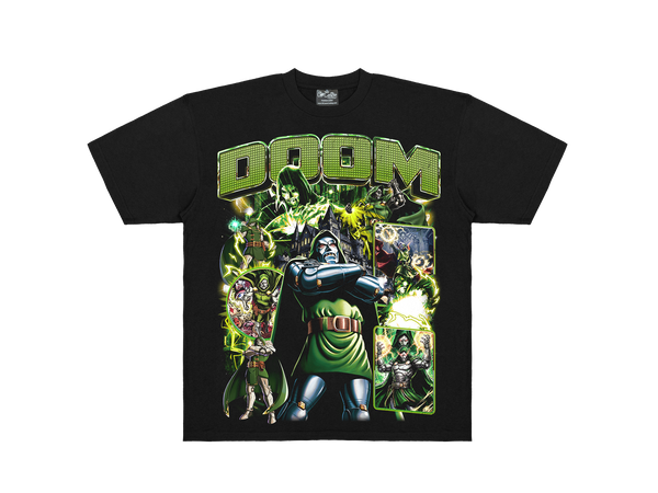 DOOM graphic oversized T-shirt by OffCentre Clothing, front mockup
