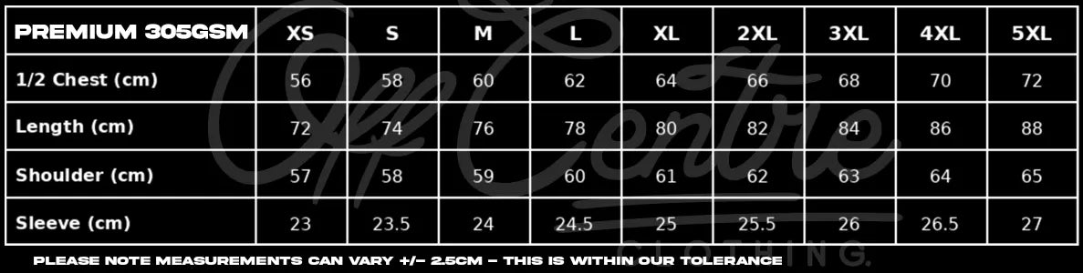 Sizing Chart - OffCentre Clothing 