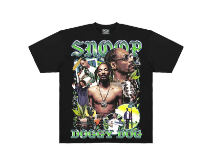 Black t-shirt with a graphic design featuring a person and text on a white background