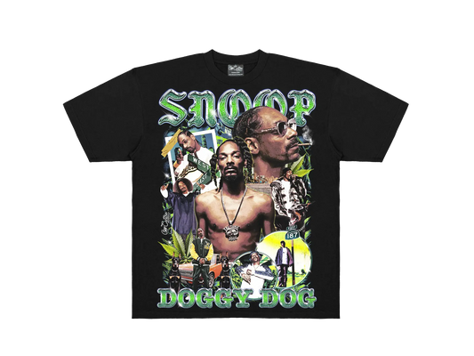 Black t-shirt with a graphic design featuring a person and text on a white background