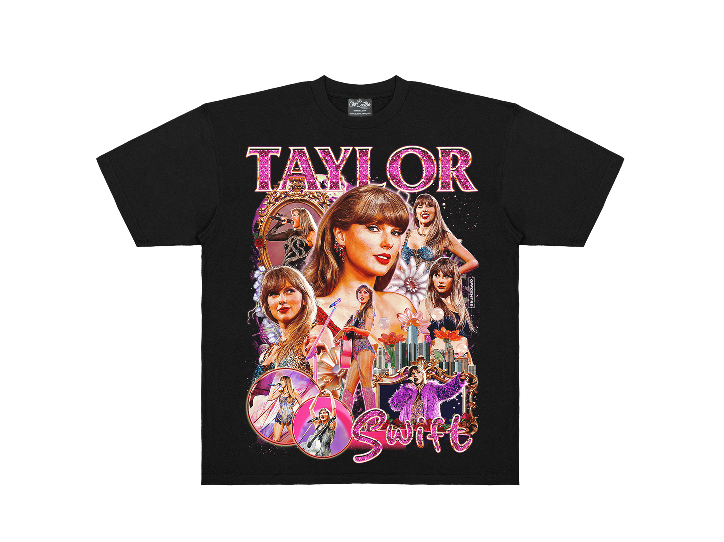 Taylor Swift graphic oversized T-shirt by OffCentre Clothing, front mockup