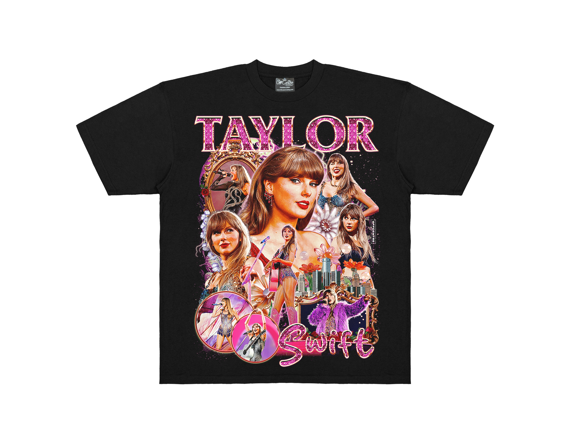 Taylor Swift graphic oversized T-shirt by OffCentre Clothing, front mockup