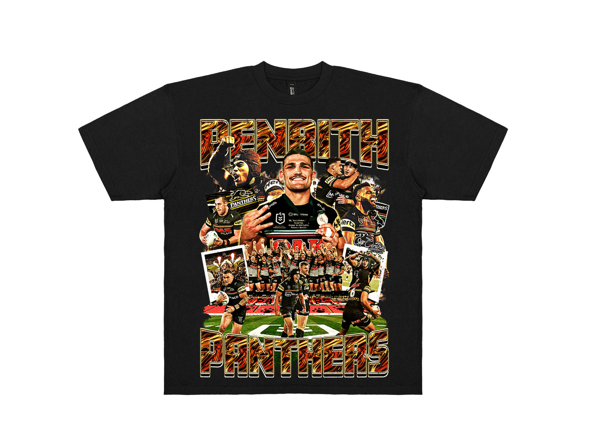 Custom Penrith Panthers graphic tee – Bootleg style NRL shirt for rugby league fans. Premium Black.