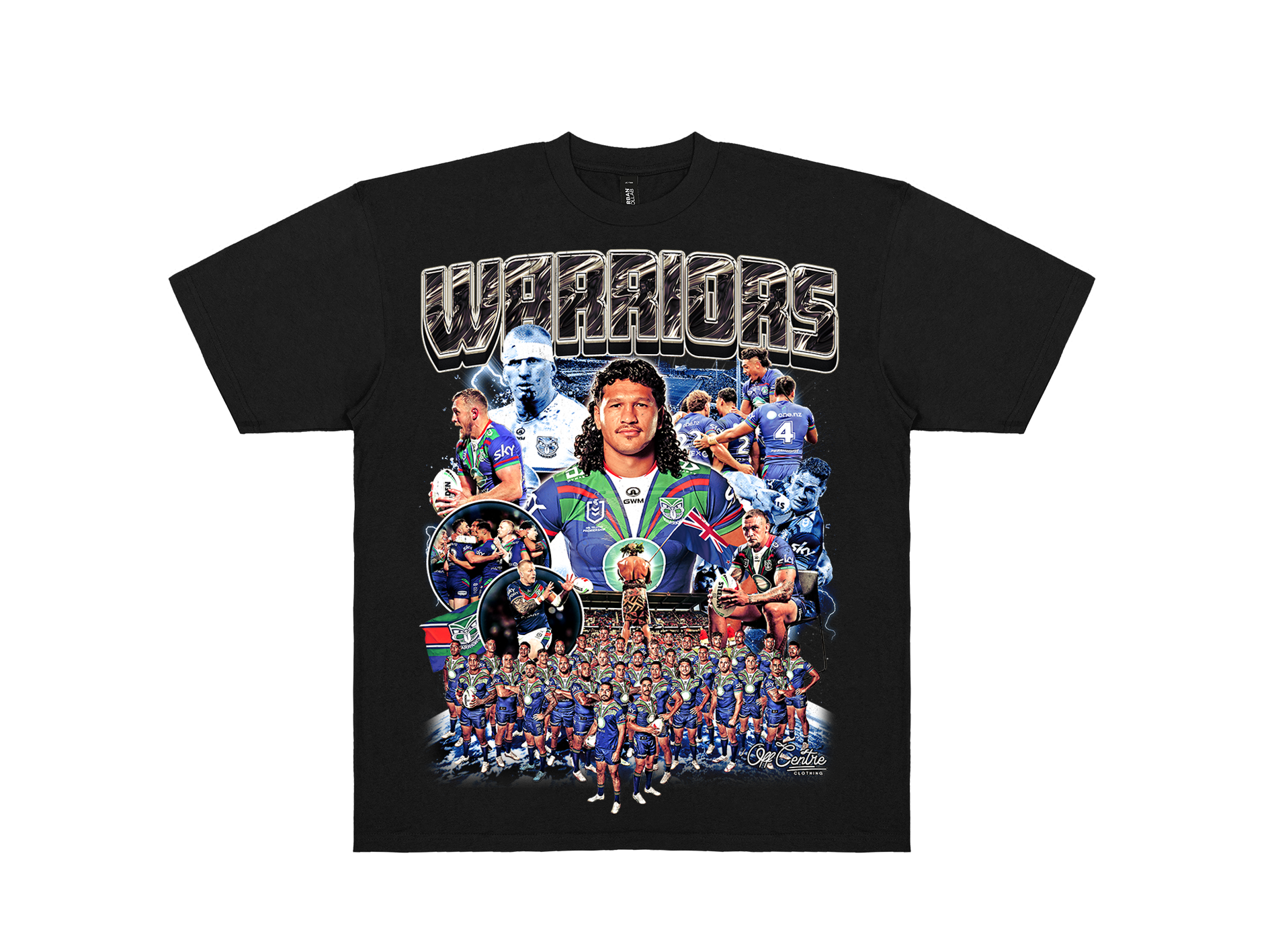 Custom New Zealand Warriors graphic tee – Bootleg style NRL shirt for rugby league fans. Premium Black.